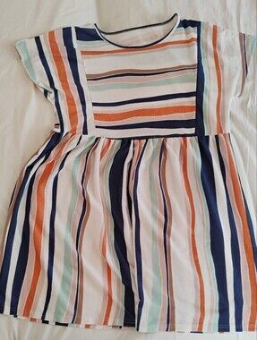 Striped Women's Short Sleeve Dress - Navy, Orange, Mint, White